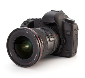 Professional camera with lens used in product photography