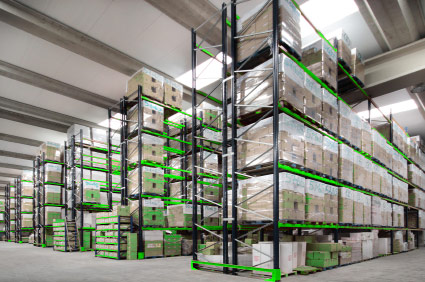 Organized warehouse inventory shelving